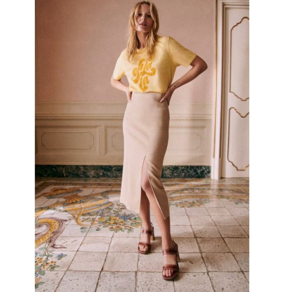 Sezane Madelyn Linen Skirt in Beige